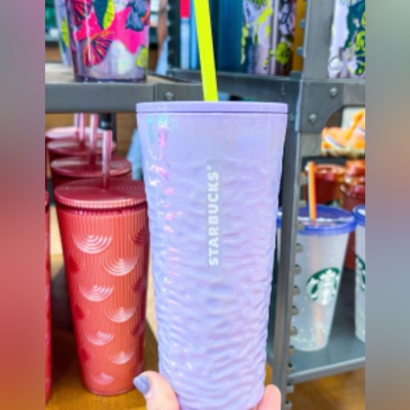Starbucks Lilac Textured Ripple Glass Cold Cup Tumbler 18oz Limited Edition NWT - Picture 4 of 9